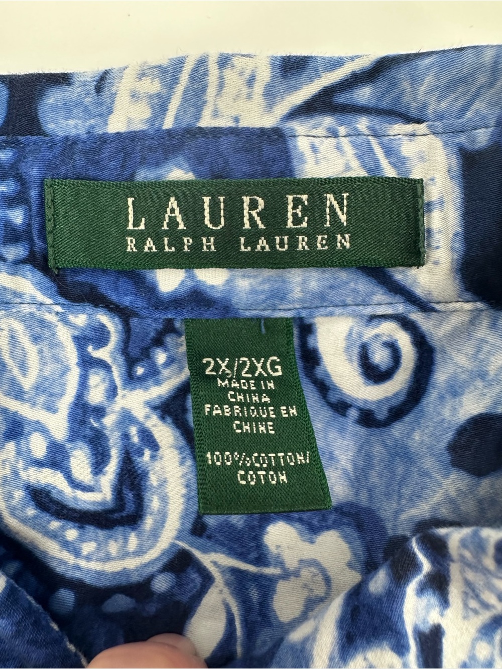 Lauren Ralph Lauren Womens 2X Blue Paisley Boho Cotton Button Front Shirt 1335 - Picture 8 of 8